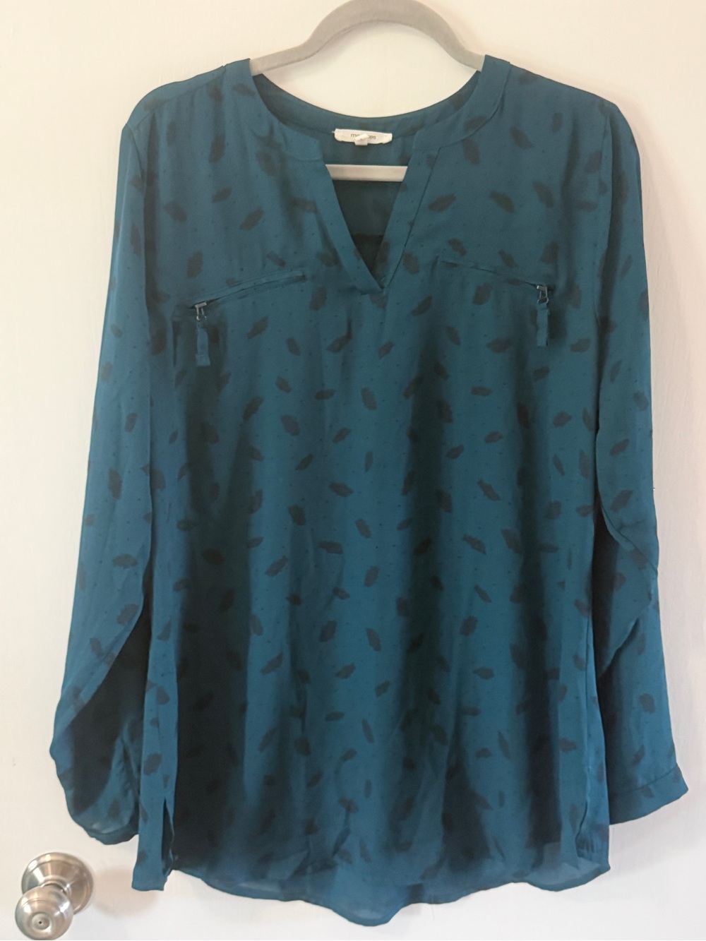 Teal Long-Sleeve V-Neck Blouse